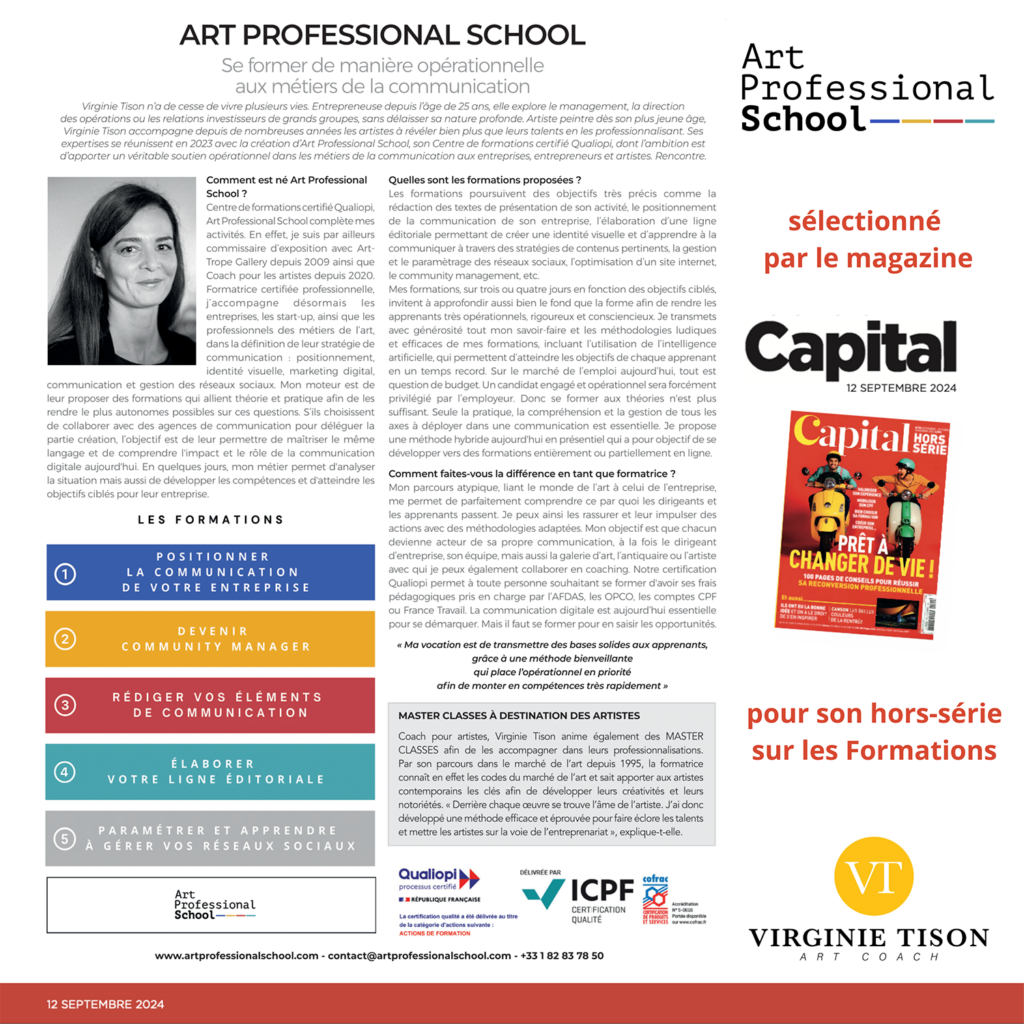 Art Professional School sélectionné par le Magazine CAPITAL pour sa formation